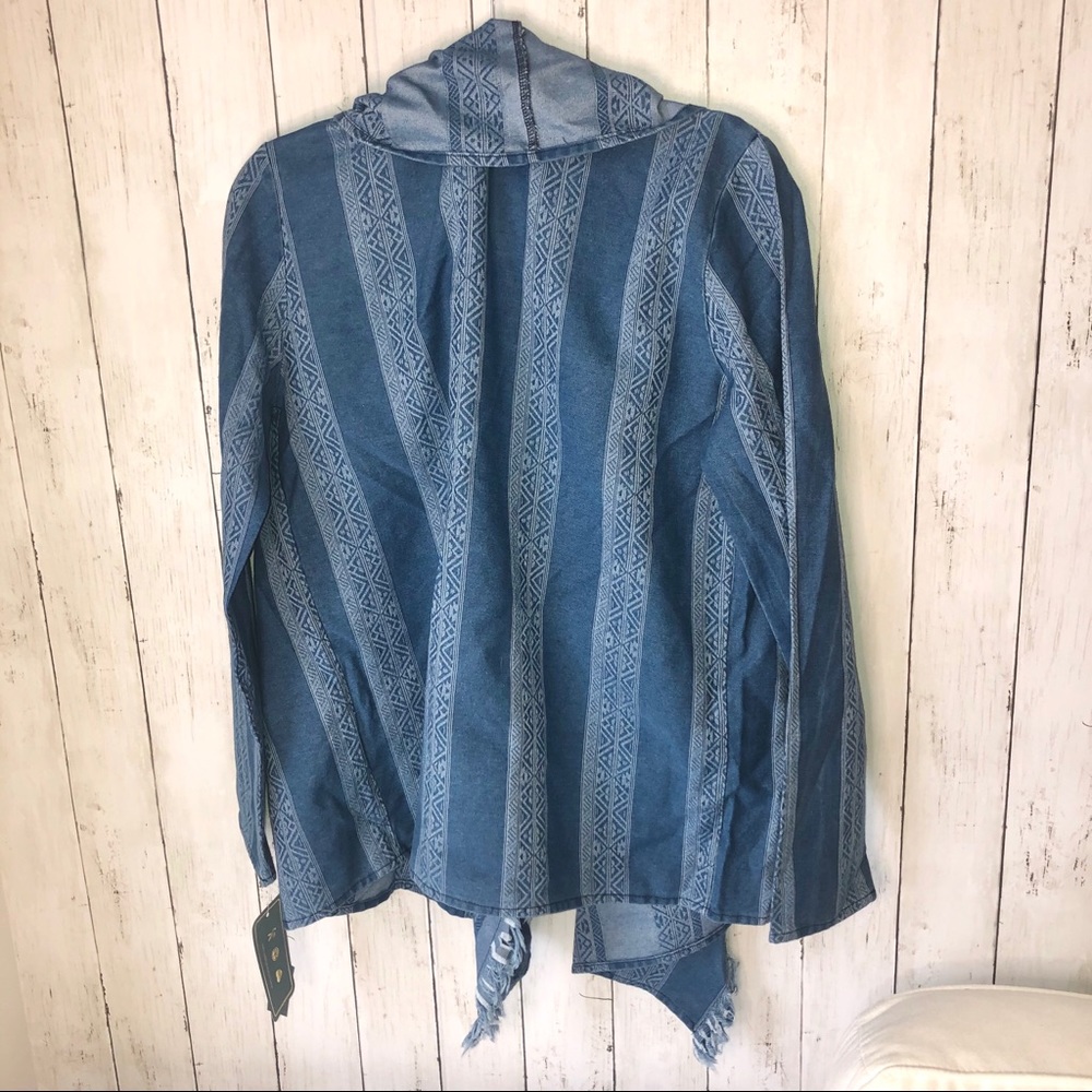Boutique Military Hippie Blue‎ Denim Open Frayed Cardigan Large XL - Picture 4 of 6
